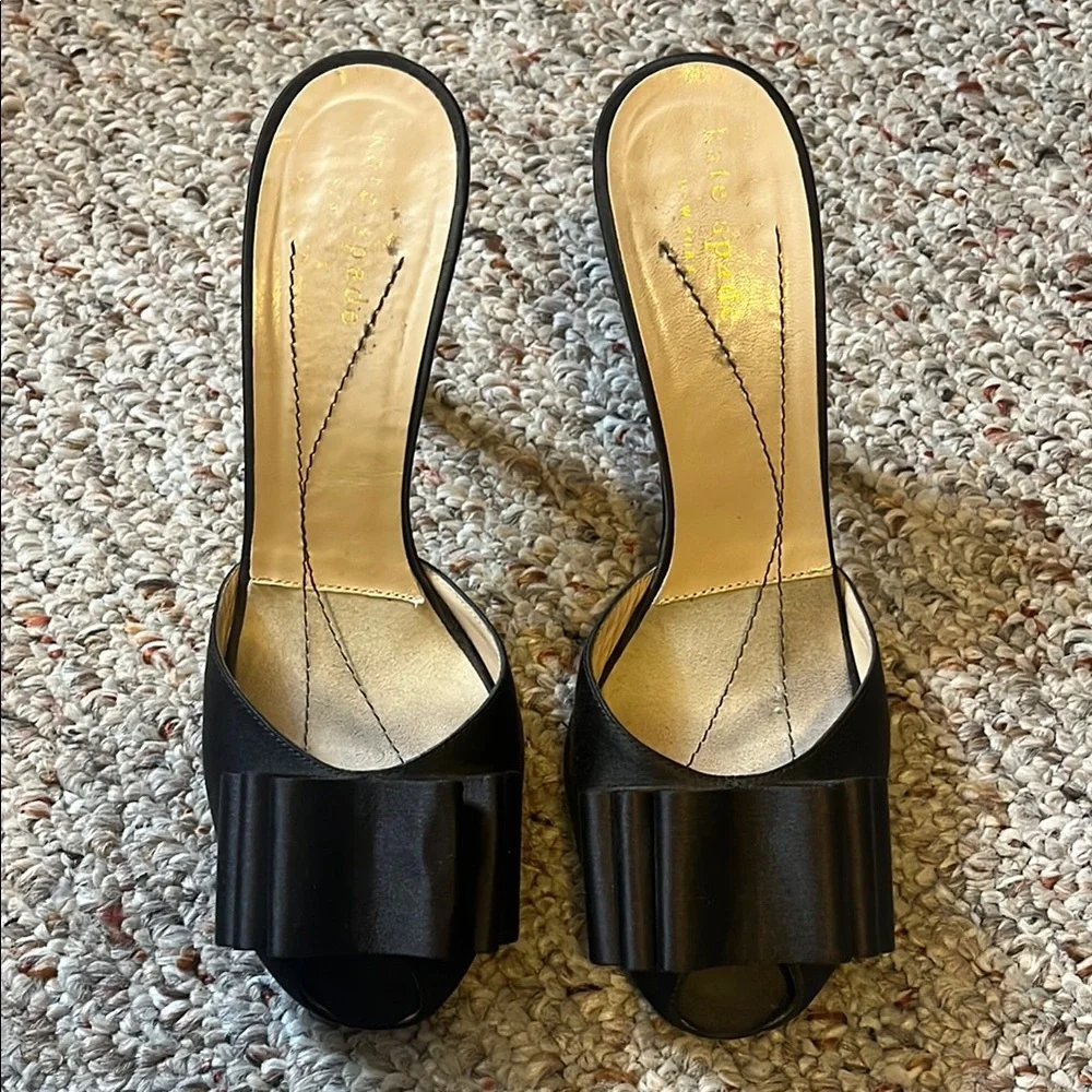 Kate Spade Dark Brown Satin Stiletto Heels with Bow Accent Size 6